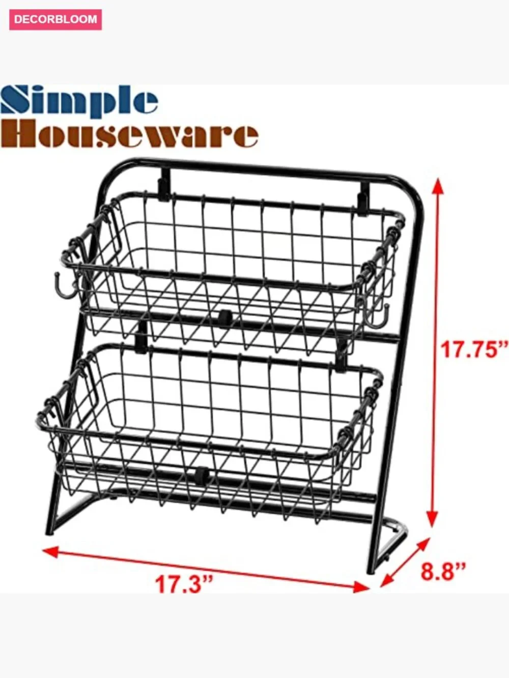 2-Tier Rigid Wire Market Basket Stand Countertop Organizer Food Kitchen Storage